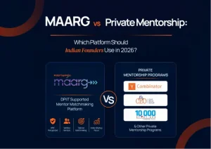 Startup mentorship platform comparison thumbnail highlighting DPIIT supported MAARG portal and private accelerator programs